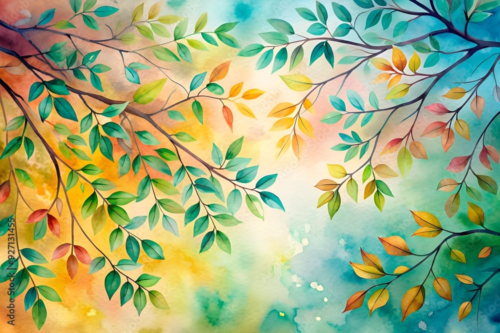 A painting of a tree with green leaves A painting of a tree with green leaves