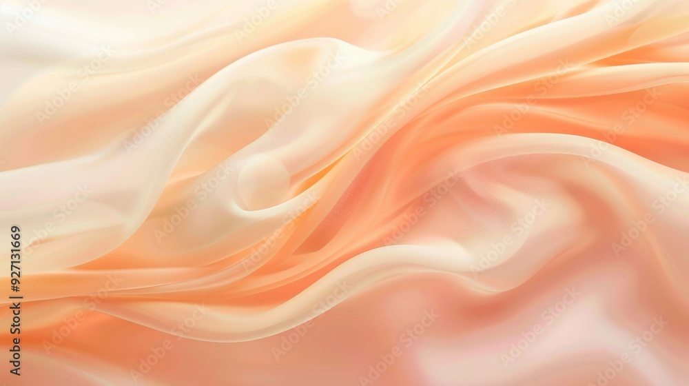 The image features a close-up of a piece of fabric draped and folded, creating soft, flowing waves and folds. The fabric is a light peach color, fading into a slightly whiter hue at the edges, offerin The image features a close-up of a piece of fabric draped and folded, creating soft, flowing waves and folds. The fabric is a light peach color, fading into a slightly whiter hue at the edges, offerin