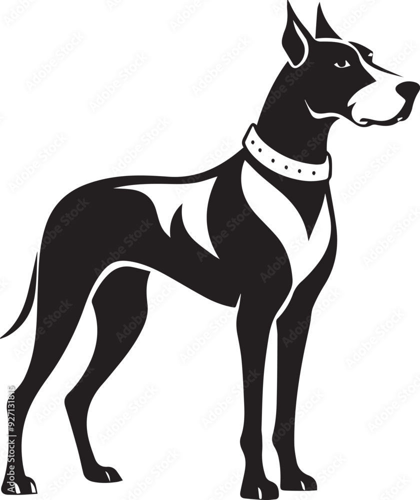great Dane Dog full body with leather belt illustration silhouette black and white transparent background great Dane Dog full body with leather belt illustration silhouette black and white transparent background