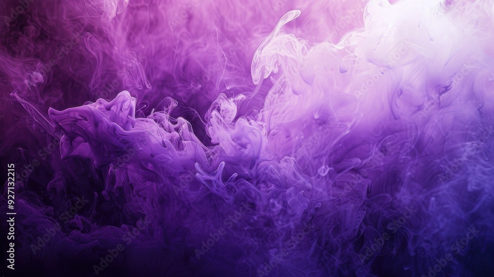 Fototapeta premium Purple and white ink swirls and mixes in a dark blue liquid, creating a vibrant and dynamic abstract design.