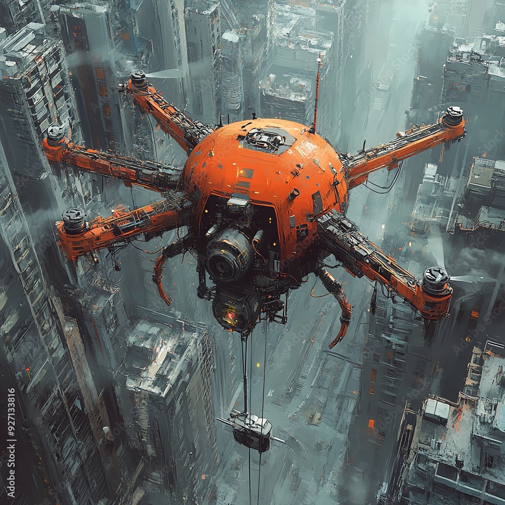 Artistic depiction of a dronepowered repair machine, fixing infrastructure in hardtoreach urban areas Innovative Machinery, Drone repair system Artistic depiction of a dronepowered repair machine, fixing infrastructure in hardtoreach urban areas Innovative Machinery, Drone repair system