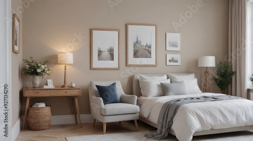 High resolution photo frame on the wall interior image template, empty art frame interior design ai generated designer pictures.