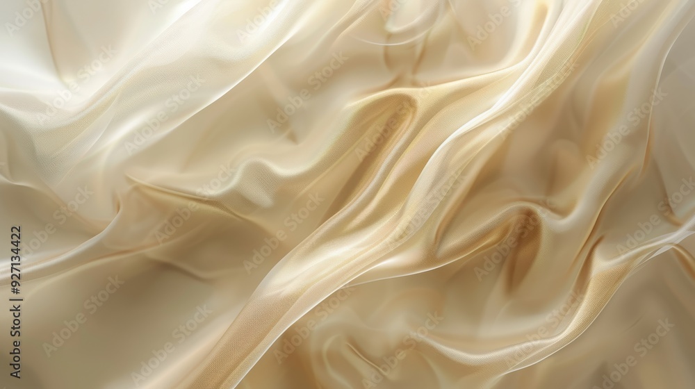 A close-up photograph captures the smooth, soft texture of beige satin fabric. The material is wrinkled and draped, creating a flowing, elegant appearance. The delicate folds and subtle highlights sho A close-up photograph captures the smooth, soft texture of beige satin fabric. The material is wrinkled and draped, creating a flowing, elegant appearance. The delicate folds and subtle highlights sho