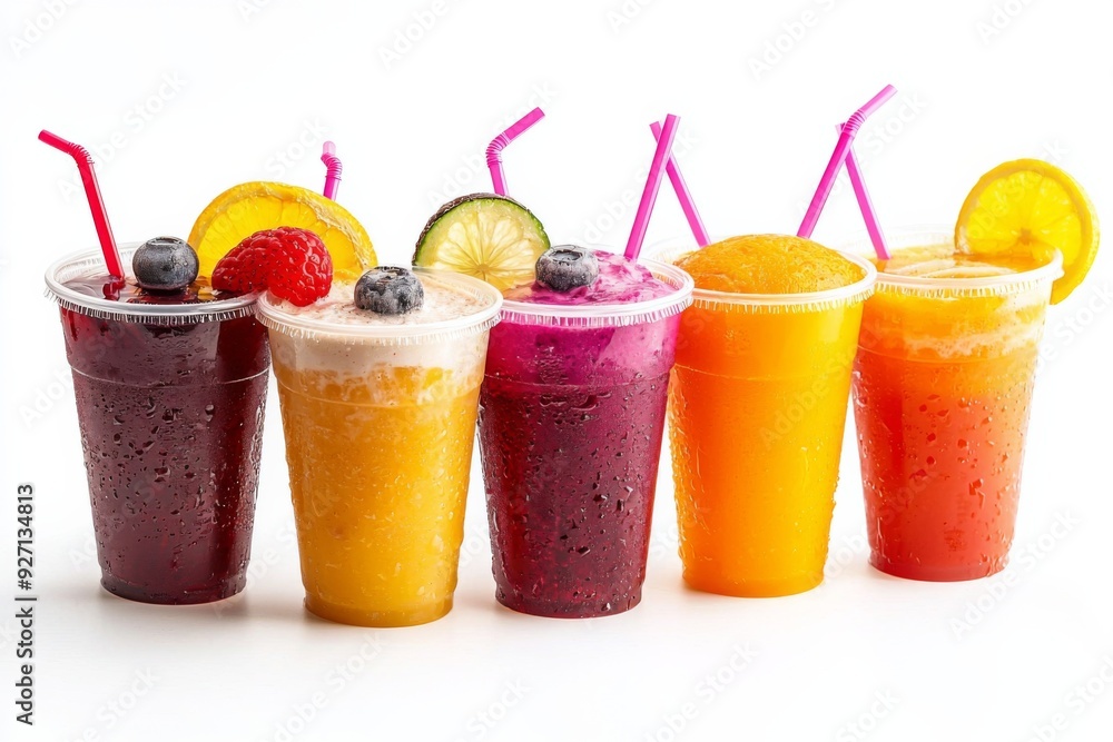 Juices and Floats in Plastic Cup on white background created with Generative AI Juices and Floats in Plastic Cup on white background created with Generative AI