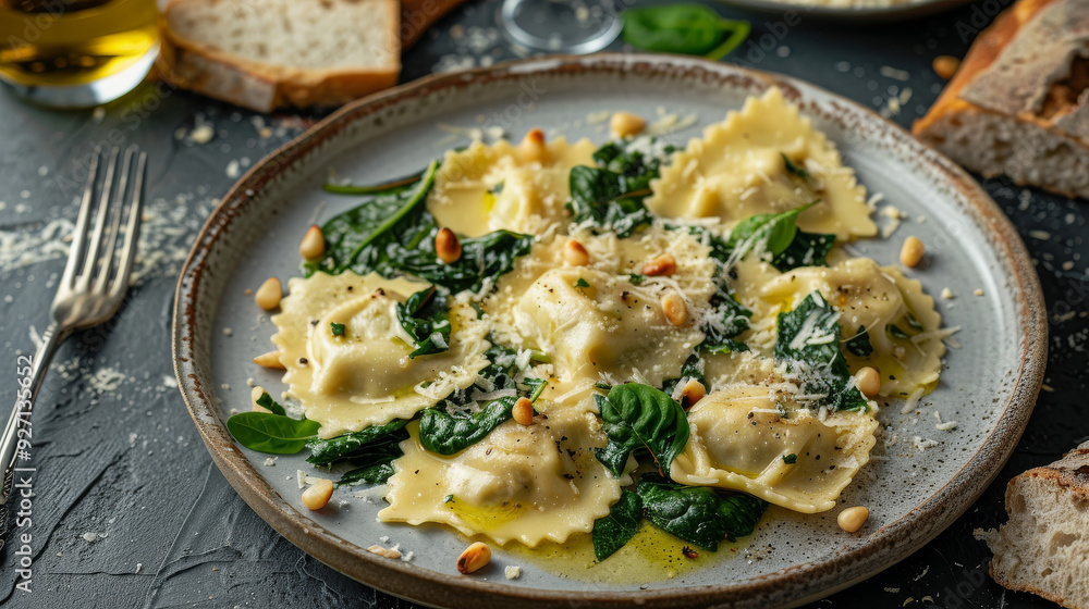 Homemade Ravioli with Creamy Ricotta and Spinach, Topped with Sage-Infused Butter Sauce Homemade Ravioli with Creamy Ricotta and Spinach, Topped with Sage-Infused Butter Sauce