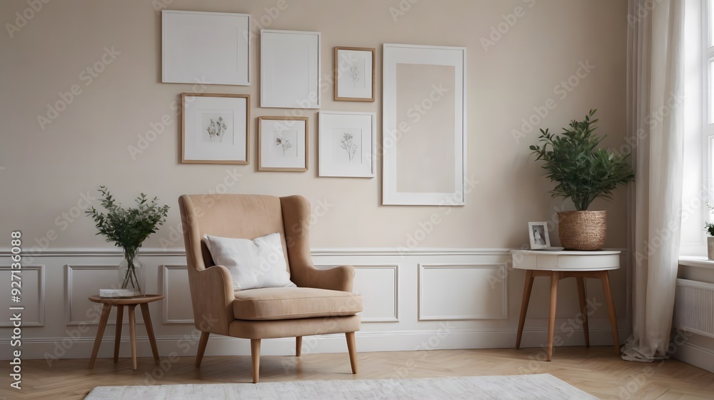 Fototapeta premium High resolution photo frame on the wall interior image template, empty art frame interior design ai generated designer pictures.