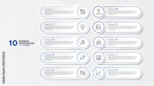 Modern infographic with 10 steps and business icons for presentation.