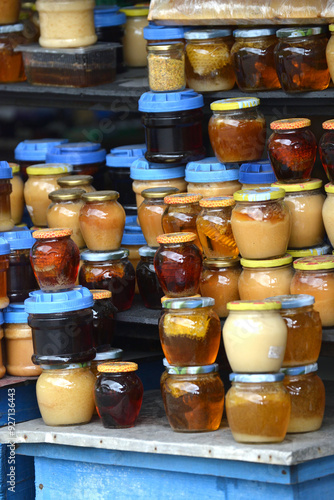 Colourful honeypots in the shelf