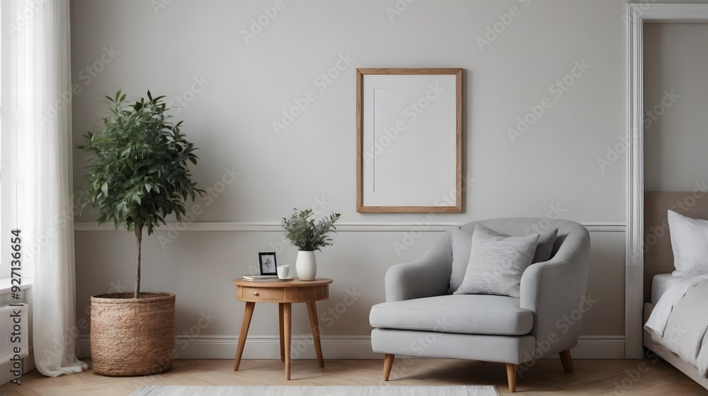 Fototapeta premium High resolution photo frame on the wall interior image template, empty art frame interior design ai generated designer pictures.