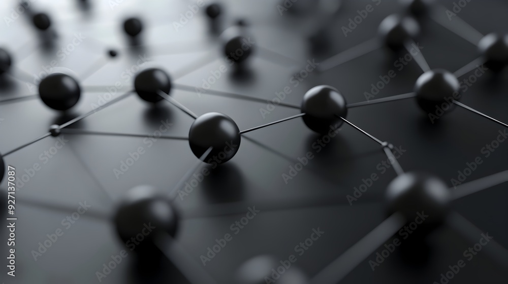 Black Geometric Spheres in Harmonious 3D Rendered Pattern Symbolizing Interconnected Systems Black Geometric Spheres in Harmonious 3D Rendered Pattern Symbolizing Interconnected Systems