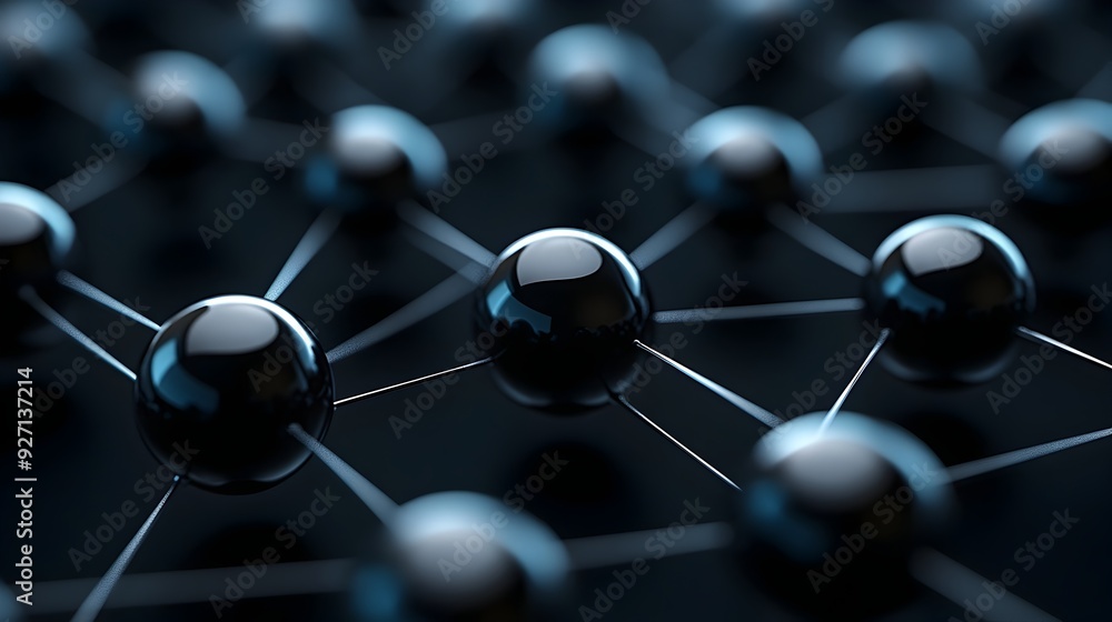 Interconnected Black Spheres in Geometric Pattern Symbolizing Data Networks Interconnected Black Spheres in Geometric Pattern Symbolizing Data Networks