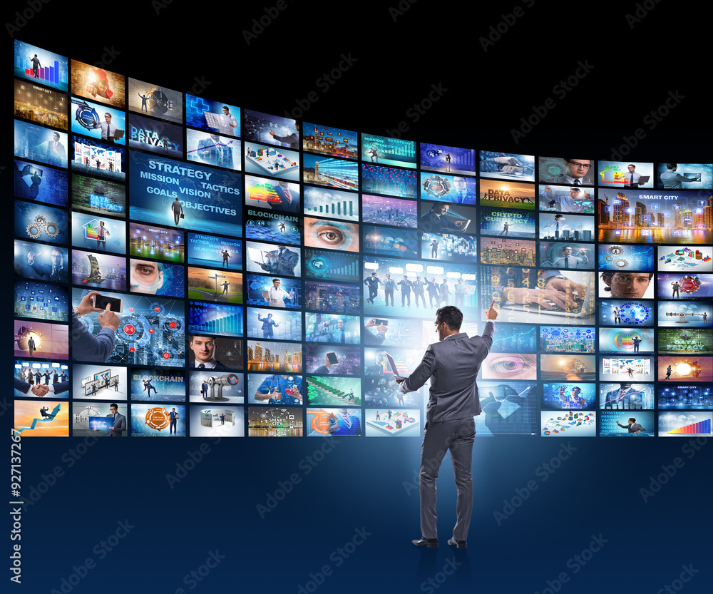 Concept of streaming video with businessman Concept of streaming video with businessman