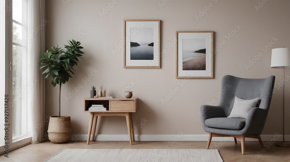 Fototapeta premium High resolution photo frame on the wall interior image template, empty art frame interior design ai generated designer pictures.