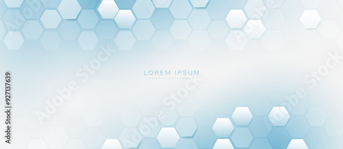 Abstract clean white and blue hexagon shapes pattern background. Futuristic healthcare technology concept. Vector illustration