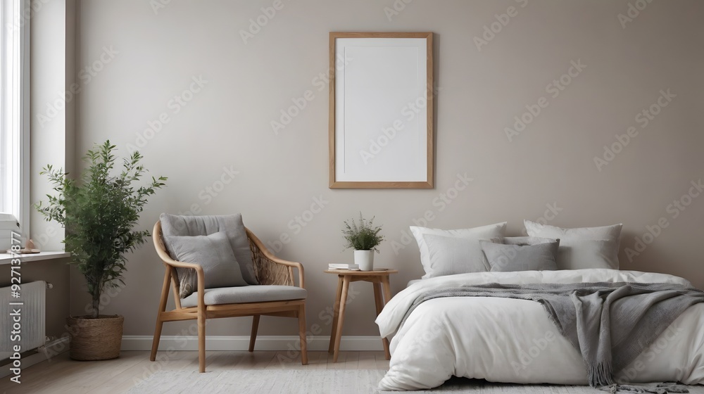 Fototapeta premium High resolution photo frame on the wall interior image template, empty art frame interior design ai generated designer pictures.
