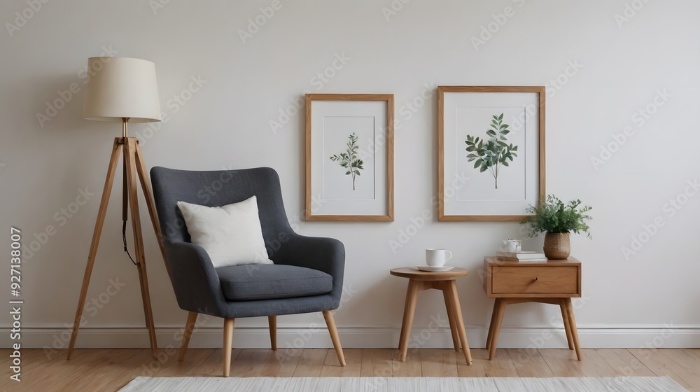 Fototapeta premium High resolution photo frame on the wall interior image template, empty art frame interior design ai generated designer pictures.