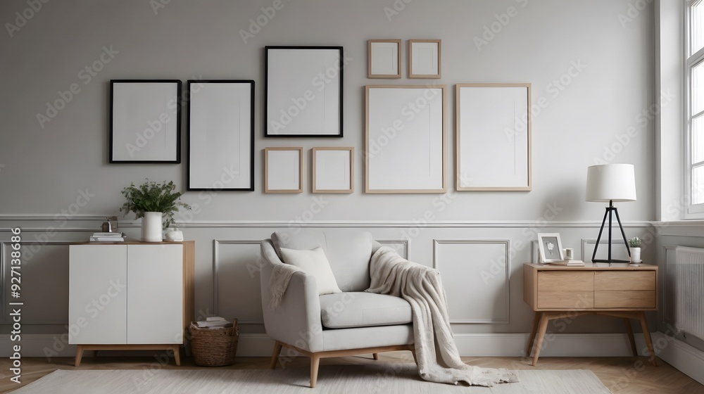 Fototapeta premium High resolution photo frame on the wall interior image template, empty art frame interior design ai generated designer pictures.