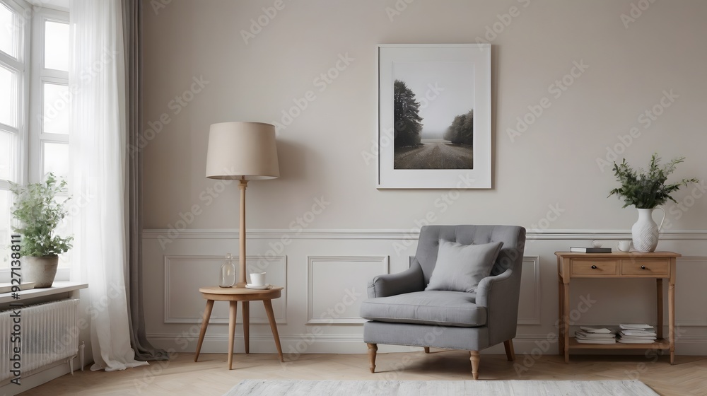 Fototapeta premium High resolution photo frame on the wall interior image template, empty art frame interior design ai generated designer pictures.