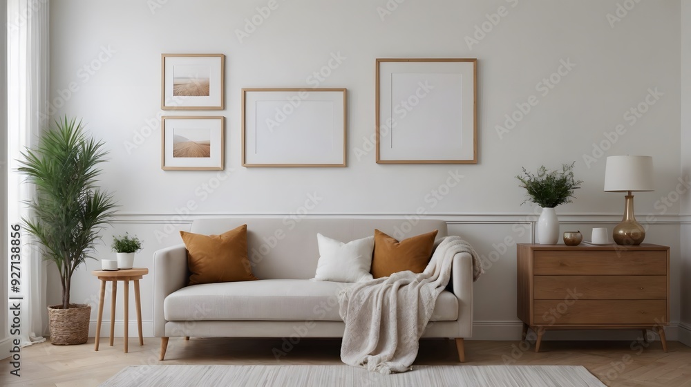 Fototapeta premium High resolution photo frame on the wall interior image template, empty art frame interior design ai generated designer pictures.