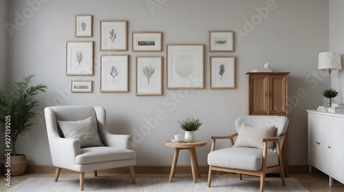 High resolution photo frame on the wall interior image template, empty art frame interior design ai generated designer pictures.