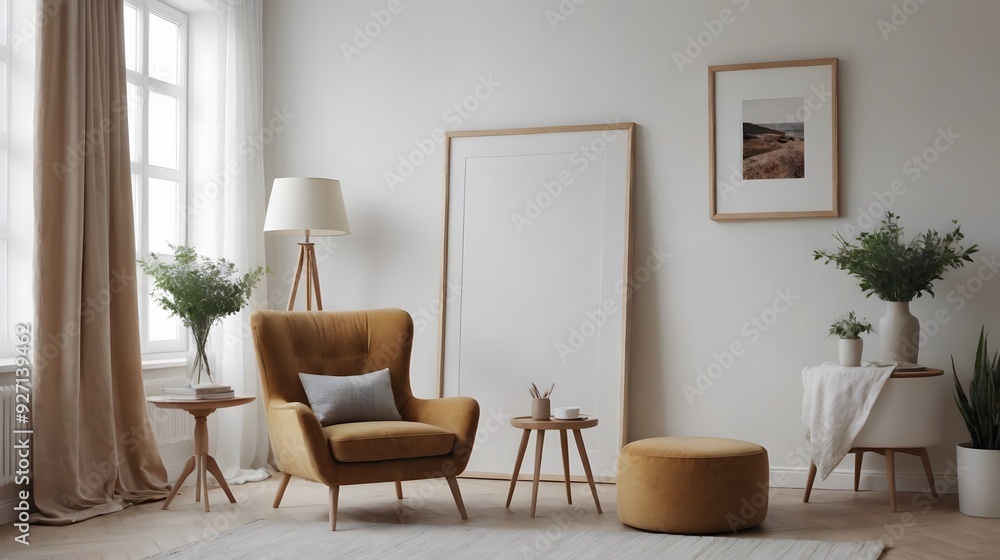 Fototapeta premium High resolution photo frame on the wall interior image template, empty art frame interior design ai generated designer pictures.
