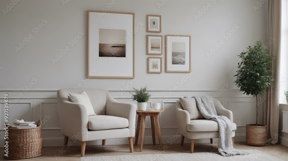 Fototapeta premium High resolution photo frame on the wall interior image template, empty art frame interior design ai generated designer pictures.