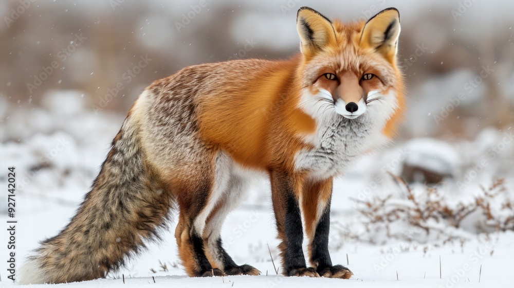 Fox with a bushy tail, isolated on white background, full-body shot, colored background, cunning and sleek Fox with a bushy tail, isolated on white background, full-body shot, colored background, cunning and sleek