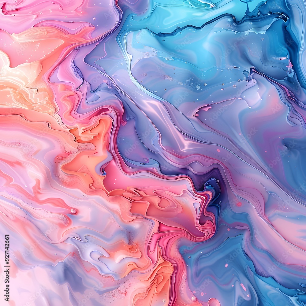 Obraz premium Dreamy Abstract Swirls: Vibrant and fluid, this abstract painting evokes feelings of tranquility and wonder. The swirling colors of pink, blue, and purple create a mesmerizing visual experience, perfe