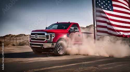 Pickup Truck Decorated with USA Flag