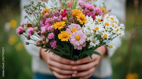 Wallpaper Mural Wildflower Bouquet Held Gently in Hands: A Close-Up Photography Torontodigital.ca