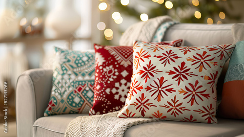 Festive Pillows on Cozy Sofa