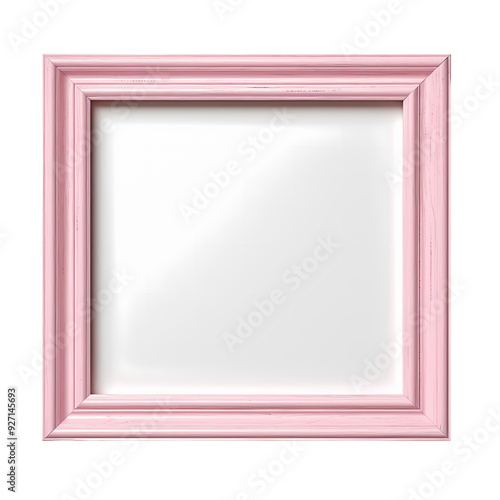 A pink wooden picture frame with a white background.