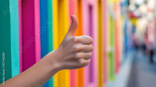 Thumbs Up Stock Photo: Vibrant, Positive Close-Up with Shallow Depth of Field