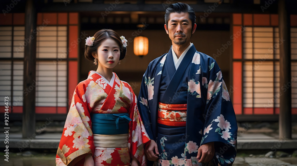 Japanese Couple in Traditional Kimono Attire Japanese Couple in Traditional Kimono Attire