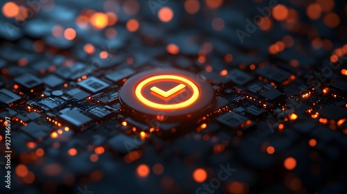 3D search engine icon glowing in a dark digital environment