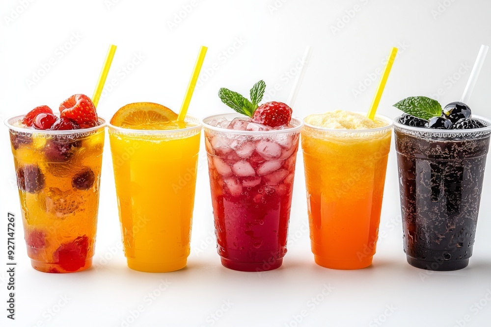 Juices and Floats in Plastic Cup on white background created with Generative AI Juices and Floats in Plastic Cup on white background created with Generative AI