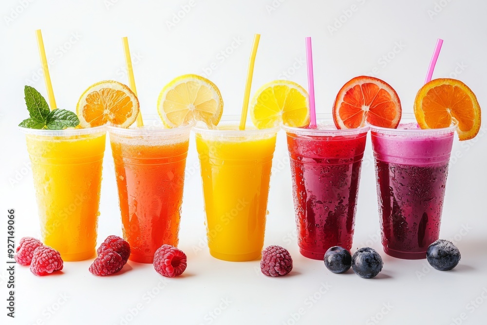 Juices and Floats in Plastic Cup on white background created with Generative AI Juices and Floats in Plastic Cup on white background created with Generative AI