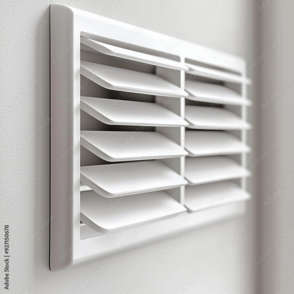 Modern Wall Ventilation white Grille. Close-up of a wall-mounted air vent. in a corridor home Modern Wall Ventilation white Grille. Close-up of a wall-mounted air vent. in a corridor home