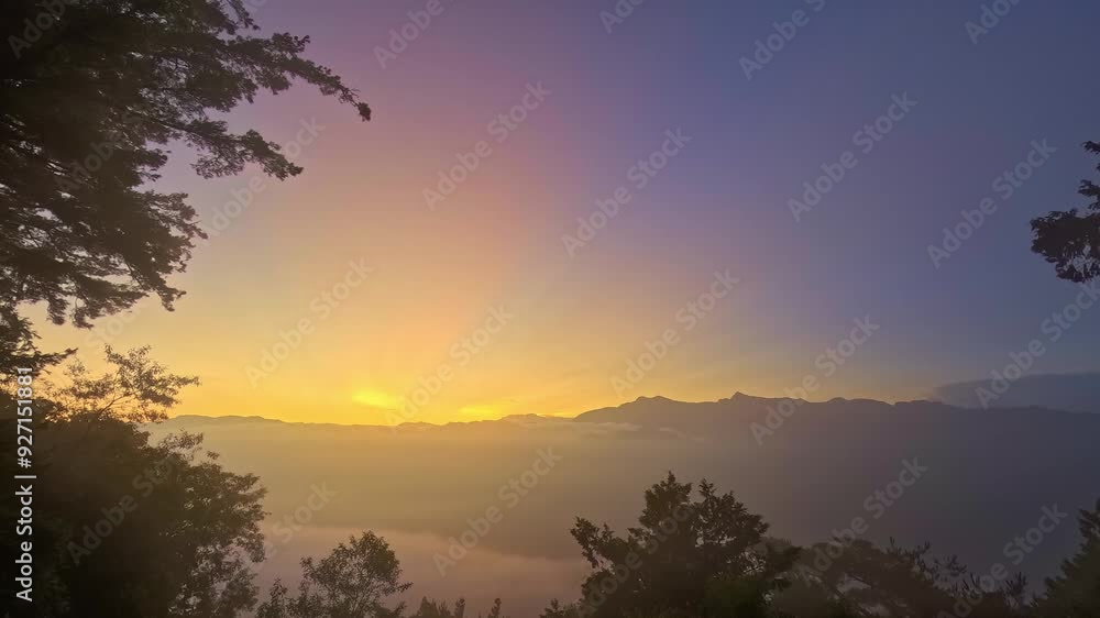 Sunrise time laps in Alishan forest in Taiwan. Sunrise time laps in Alishan forest in Taiwan.