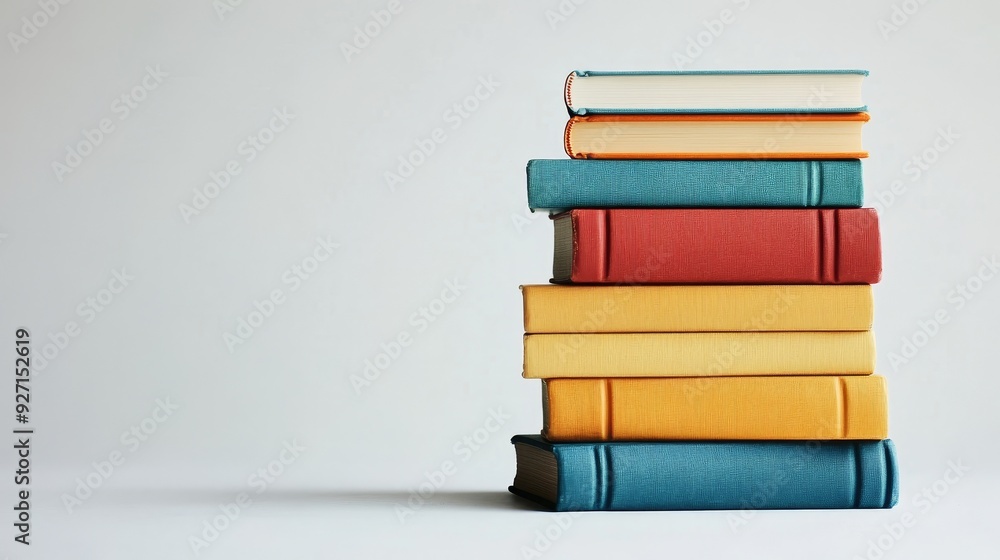 Stack of Colorful Books Arranged on White Background with Ample Copy Space. Perfect for Educational, Literary, and Creative Concepts, Emphasizing Vibrant Colors and Simple, Minimalistic Design. Stack of Colorful Books Arranged on White Background with Ample Copy Space. Perfect for Educational, Literary, and Creative Concepts, Emphasizing Vibrant Colors and Simple, Minimalistic Design.