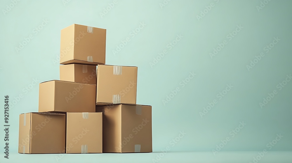 Stack of cardboard boxes on a light blue background. Stack of cardboard boxes on a light blue background.