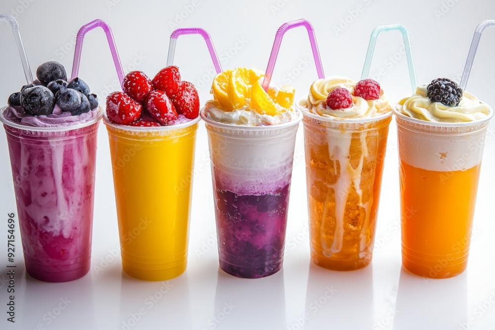Juices and Floats in Plastic Cup on white background created with Generative AI Juices and Floats in Plastic Cup on white background created with Generative AI