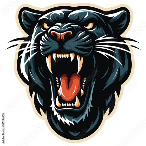 Fierce roaring black panther vector in black, white, and red; symbolizes strength and power
