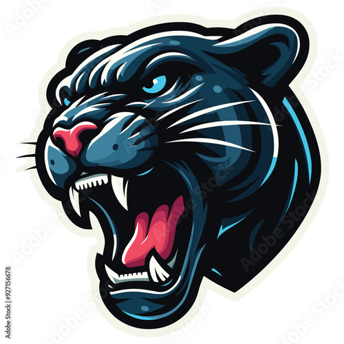 Fierce roaring panther illustration, dark tones, isolated on white background, logo design