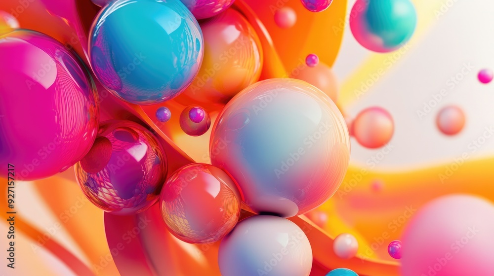 A vibrant 3D abstract design with colorful spheres and smooth lines creating a clean, modern presentation template A vibrant 3D abstract design with colorful spheres and smooth lines creating a clean, modern presentation template