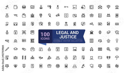 Set of law, justice, legal, judgment line icons. Pixel perfect, minimalistic web and UI icon. Outline icon collections. Editable vector illustration.