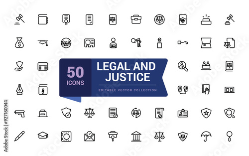 Set of law, justice, legal, judgment line icons. Pixel perfect, minimalistic web and UI icon. Outline icon collections. Editable vector illustration.