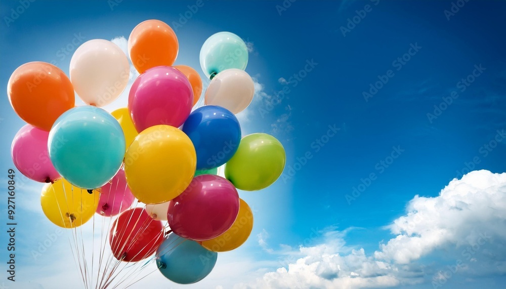 Colorful birthday balloons floating against a blue sky. Colorful birthday balloons floating against a blue sky.