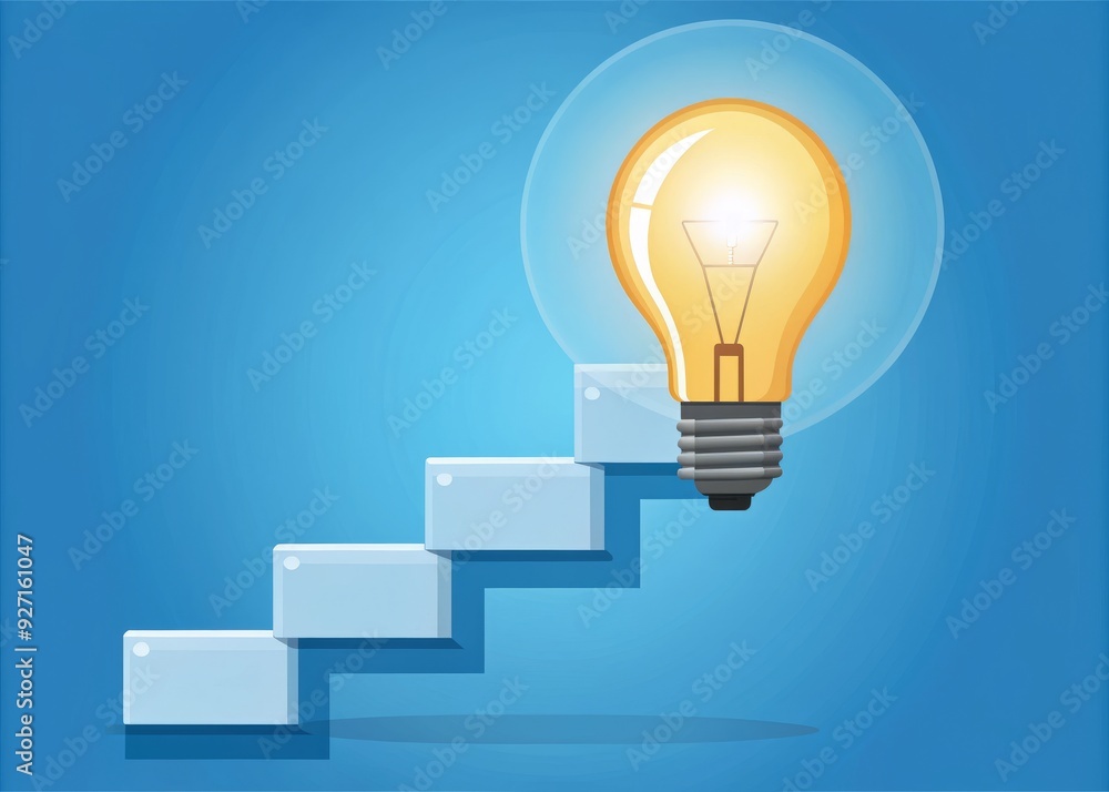 Light bulb with a staircase, flat design illustration Light bulb with a staircase, flat design illustration