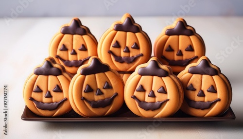 Halloween biscuits shaped like pumpkins. Homemade Halloween Cookies Decorated Like Pumpkins photo